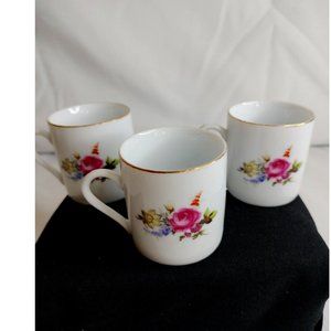 Demitasse Set Of 3  Gold Gild/Pink Rose Pattern by DMA fine Porcelain